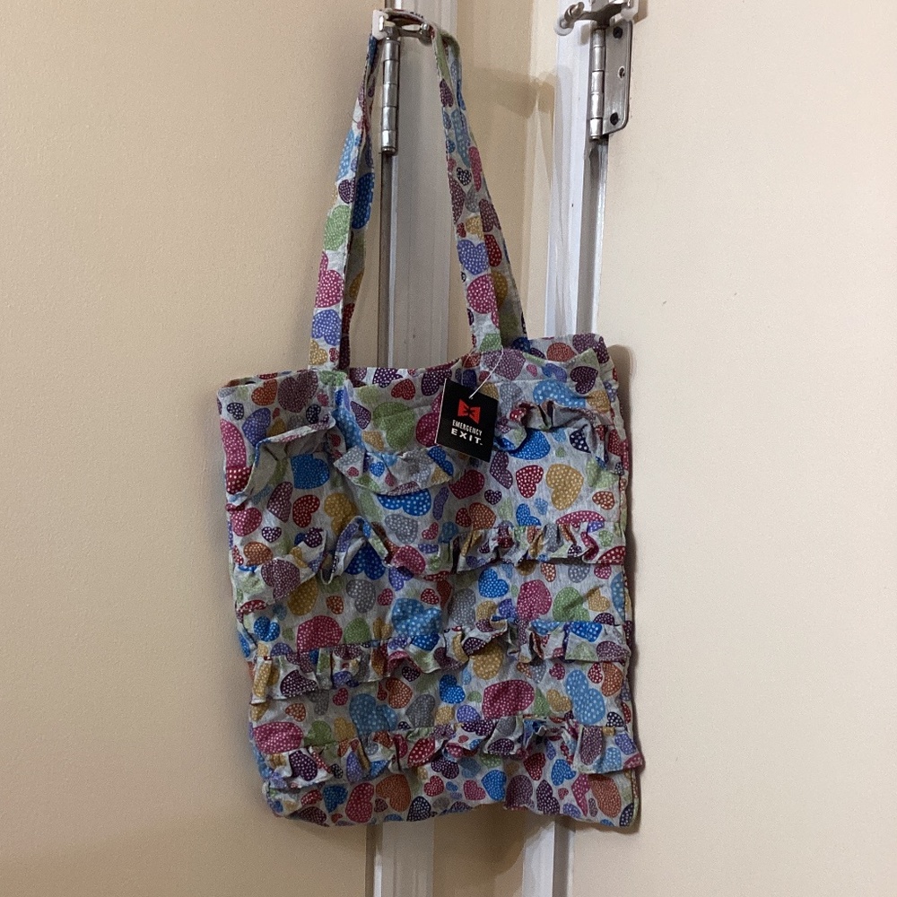 EMERGENCY EXIT Ruffle Jersey Tote Brand New